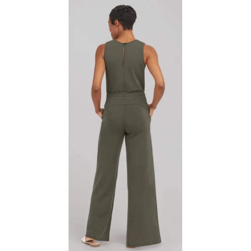 NWT Spanx Air Essential Sleeveless Wide Leg Jumpsuit Dark Palm Green Size S $148 - Picture 3 of 13